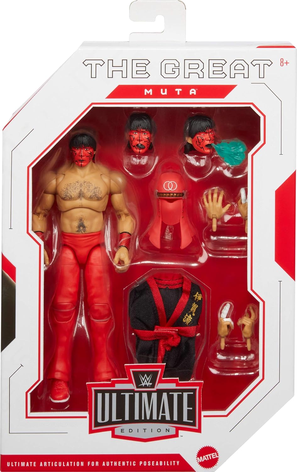 Mattel WWE Ultimate Edition Action Figure & Accessories, 6-inch The Great Muta Collectible Set, Swappable Heads & Hands, 30 Articulation Points