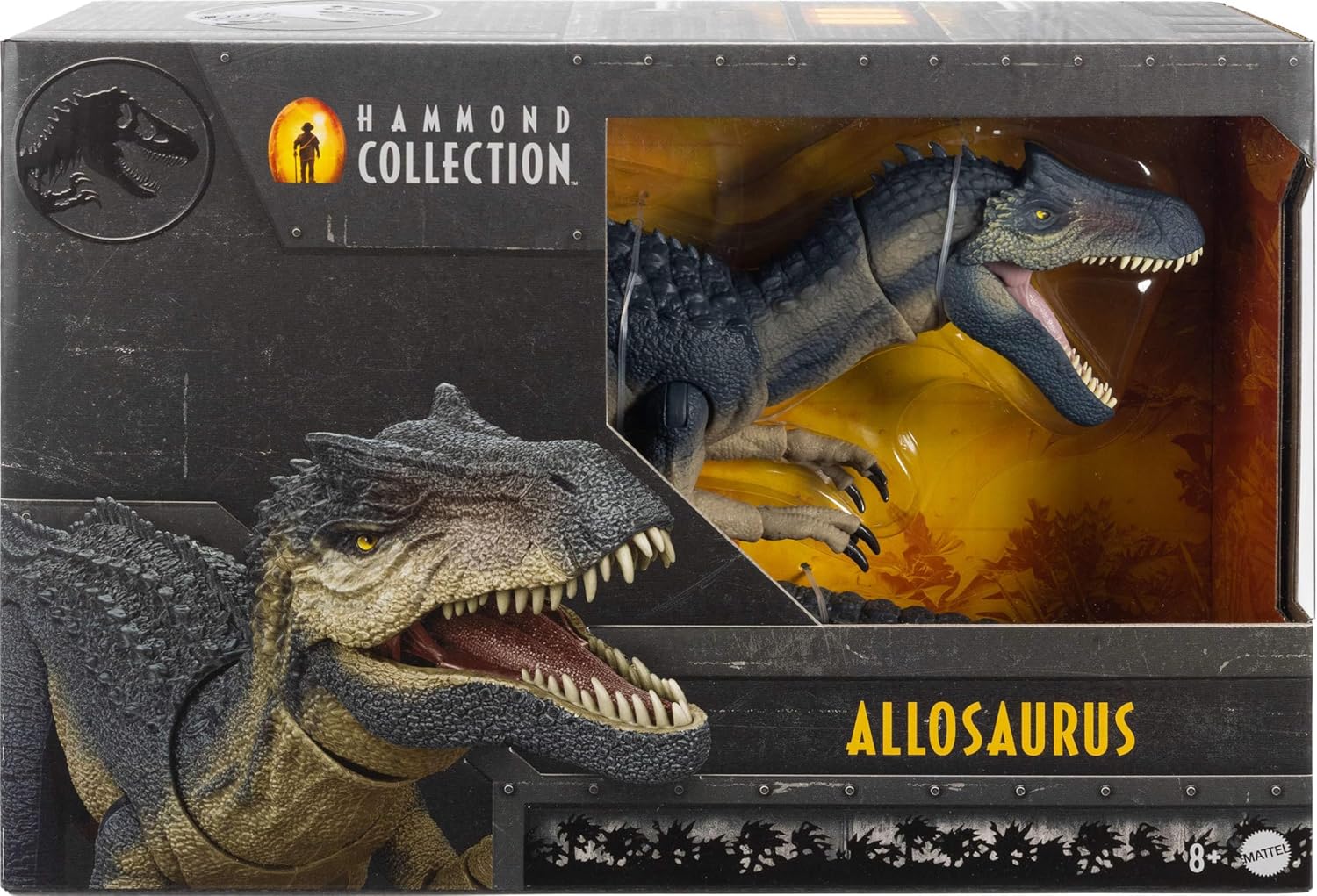 Mattel Jurassic World Hammond Collection Allosaurus Dinosaur Action Figure, Premium Movie Design, Glass Eyes & Wired Tail, 19 Points of Articulation